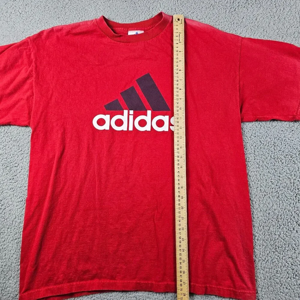 Vintage Adidas Shirt Mens Large Red USA Made Big Logo Graphic Faded 90s Y2K